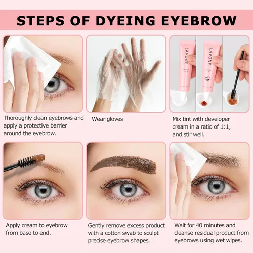 Vista 6 de Kit de color de cejas con color de cejas y lápiz de cejas, set de maquillaje de cejas 2 en 1 con efectos naturales, fácil y seguro de usar 10ml
