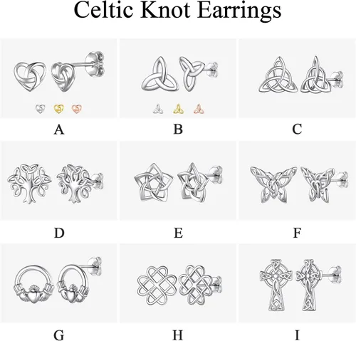 Vista 8 de ChicSilver Aretes de nudo celta hipoalergénicos de plata de ley 925 con forma de corazónnudo triangular, joyería celta para mujer, plataorooro rosa