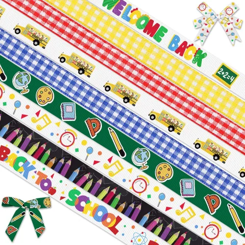 Vista 10 de Threetols 6 rollos de cintas de regreso a la escuela, 3/8 pulgadas, grogrén para día escolar, negro, verde, amarillo, lápiz de manzana, ABC Negro
