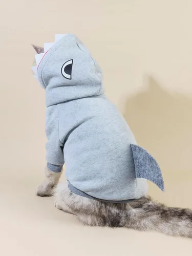 Vista 2 de QWINEE Sudadera de tiburón para perro, chaqueta abrigada para perro, sudadera con capucha para cachorro, ropa de Navidad y Halloween para perro