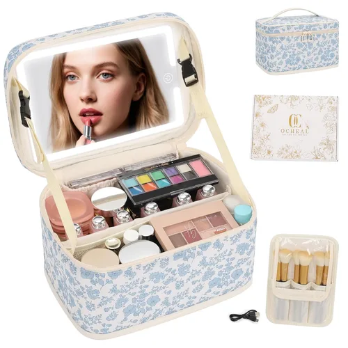 Vista 9 de OCHEAL - Bolsa de maquillaje portátil para cosméticos, estuche organizador de viaje de gran capacidad para mujeres, bolsa de aseo para niñas