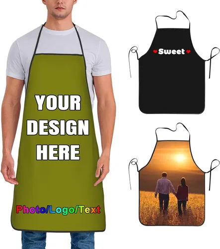 Vista 15 de Delantal de chef personalizado para hombres y mujeres, para cocinar, con nombre, logotipo, foto, regalos de cocina para familiares y amigos