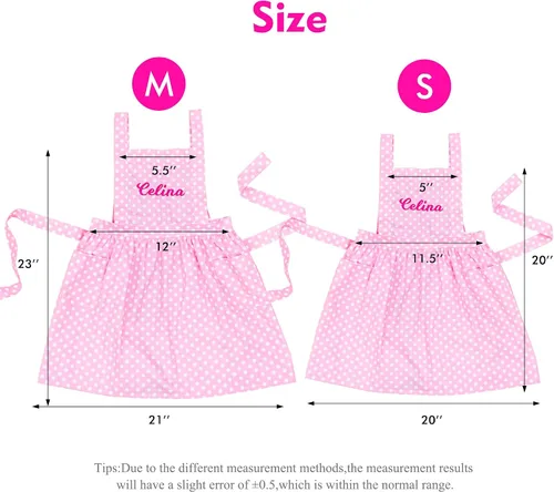 Vista 3 de MT WORLD Delantal para niños personalizado, delantal para niños pequeños para niñas, delantal de lino bordado, delantales para niños con lunares