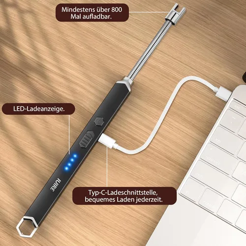Vista 3 de Encendedor eléctrico de vela recargable USB C de plasma con cuello flexible de 360° resistente al viento para velas profundas, estufa de gas