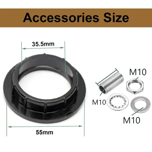 Vista 3 de Enchufe de luz E26 E27, soporte de lámpara de base mediana roscada de baquelita con anillo de sombra, base media fenólica E26 con cable de 6