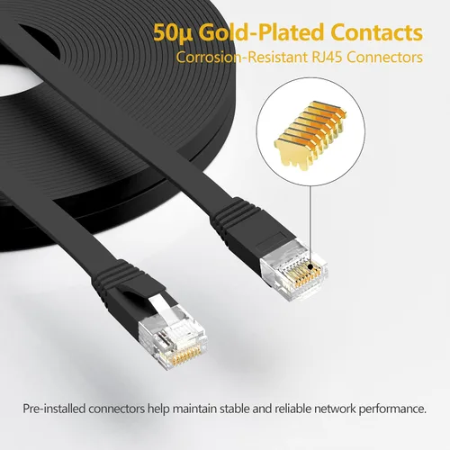 Vista 2 de Cable Ethernet Cat 6 de 1 pie (paquete de 6), para exteriores e interiores, compatible con red Cat7 de 10 Gbps, cable de conexión LAN plano