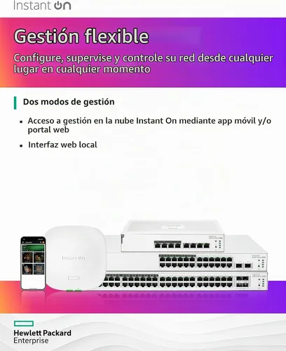 Vista 4 de Switch HPE Networking Instant On Serie 1830 de 8 puertos Gb Smart-Managed Layer 2 Ethernet con PoE 8X 1G 4X CL4 PoE (65 W) Sin ventilador