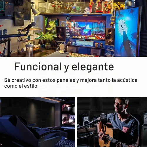 Vista 6 de Paquete de 54 paneles de espuma acústica de 1 x 12 x 12 pulgadas, espuma ignífuga de absorción de ruido y reducción adecuada para estudios, hogares
