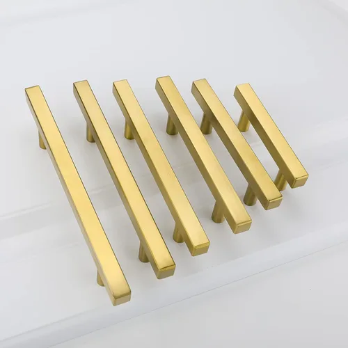 Vista 5 de Goldenwarm LS1212GD - Manijas para gabinetes y cajones de cocina, barra cuadrada en T, dorado, latón cepillado, 20 unidades, acero inoxidable