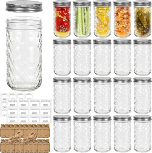 Vista 13 de Eathtek 8 onzas tarros Mason 20 paquete, tarros de conservas mini de 240ml con tapas regulares para almacenamiento de jalea, hierbas, especias