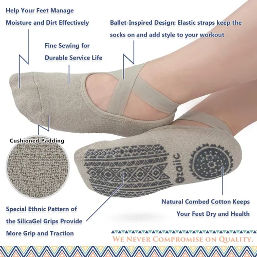 Vista 2 de Ozaiic Non Slip Socks for Yoga Pilates Barre Fitness Hospital Socks for Women