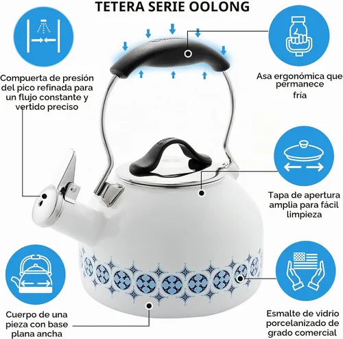 Vista 2 de Chantal Hervidor de té silbante Oolong esmaltado en acero de 1.8 cuartos (Talavera)