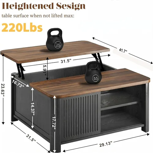 Vista 2 de Decofy Mesa auxiliar elevable con almacenamiento de mediados de siglo, modernas mesas de centro cuadradas para sala de estar, gran compartimento