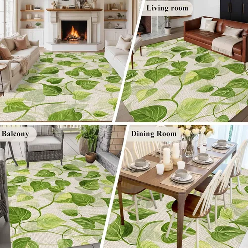 Vista 5 de 5x8 Area Rugs for Living Room, Spring Leaves Non-Slip Area Rugs for Living Room Bedroom Entryway, Abstract Retro Color Pastoral Plants Washable