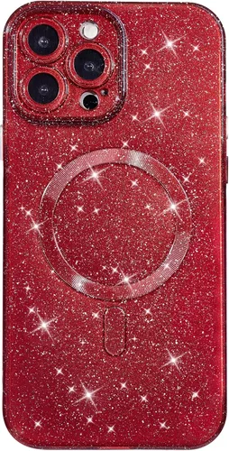 Vista 10 de oakxco Funda con Purpurina para iPhone 13 Pro Funda de Teléfono de Silicona Compatible con Magsafe, Femenina Linda Brillante con Lentejuelas
