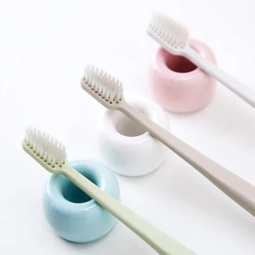 Vista 4 de 4 unids Mini Cerámica Cepillo de Dientes Portátiles Accesorios de Baño Organizador Pareja Blanco/Azul/Gris/Rosa Baño Cepillo de Dientes Soporte