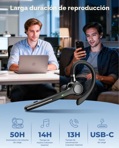 Vista 7 de Ngsod Auriculares Bluetooth V5.4, auricular Bluetooth con funda de carga de 500 mAh, auriculares inalámbricos de tiempo de conversación de 50 horas