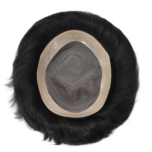 Vista 6 de Monocristal fino para hombre con revestimiento de poliéster alrededor del sistema de reemplazo de cabello humano para hombres, tupé duradero