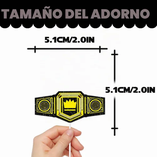 Vista 2 de 18 piezas de cinturón pesado con purpurina dorada para postre para cupcakes, decoración temática de campeón de lucha libre, suministros