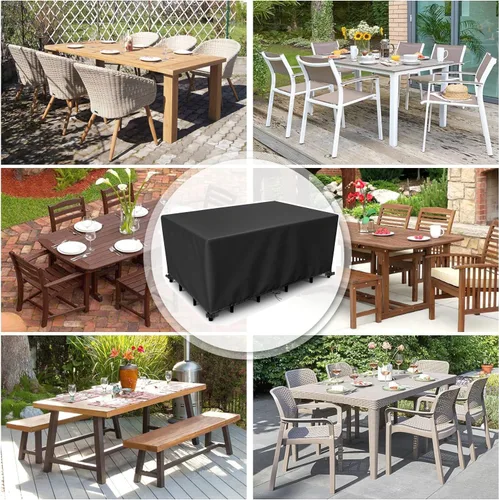 Vista 6 de Juego de fundas impermeables para muebles de patio al aire libre, fundas para mesa de comedor de jardín 600D, 42 pulgadas de largo x 34 pulgadas