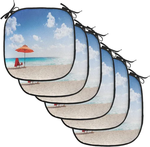 Vista 110 de Lunarable Cojín para silla costera, diván del desierto, descanso solitario, vacaciones, tropical, resort playa, ocio, asiento acolchado para cocina