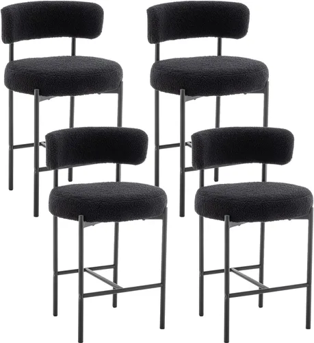 Vista 24 de Canxkun Taburetes de Bar Boucle Juego de 2, 24" Taburetes de Mostrador Modernos con Respaldos, Taburetes de Bar Tapizados para Isla de Cocina, Bar