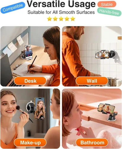 Vista 2 de VANMASS - Soporte para teléfono de automóvil 2026, de grado militar, con succión y clip para parabrisas. Soporte para pared y ducha de teléfono