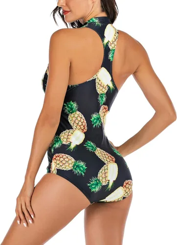 Vista 4 de SEBOWEL Traje de baño deportivo de una pieza sin mangas con estampado a rayas y cremallera frontal para mujer