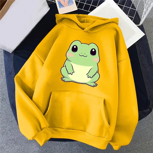 Vista 2 de Aniywn Lindas sudaderas con capucha de manga larga con estampado de rana para mujer, estilo kawaii con bolsillo