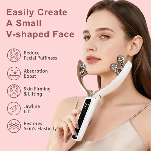 Vista 3 de CXGRISE Masajeador facial inalámbrico, rodillo facial eléctrico 3D, herramienta recargable para esculpir y aliviar la hinchazón en forma de V