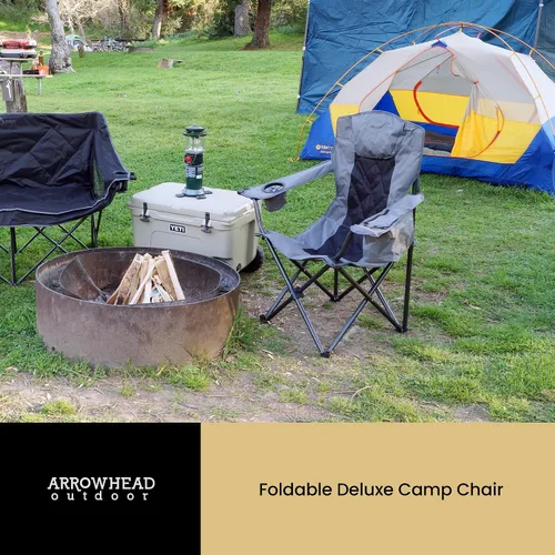 Vista 7 de ARROWHEAD OUTDOOR Paquete de 2 sillas plegables portátiles para acampar con enfriador de 6 latas, portavasos y soportes para copas de vino, bolsa