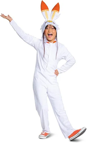 Vista 6 de Disfraz de Pokémon Scorbunny para niños, overol oficial con capucha de Pokémon con orejas