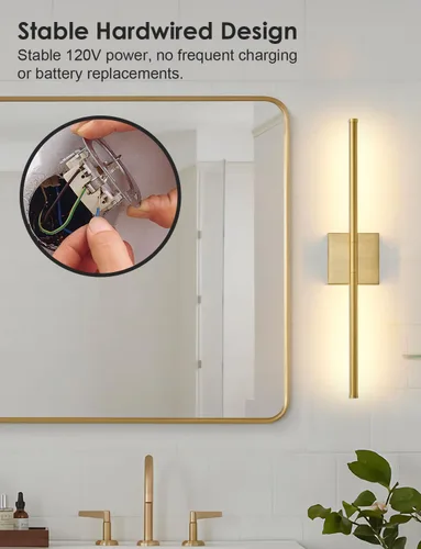 Vista 2 de KARTOOSH Juego de dos apliques de pared modernos, apliques de pared regulables con cableado, rotación de 350°, lámparas de pared LED de latón