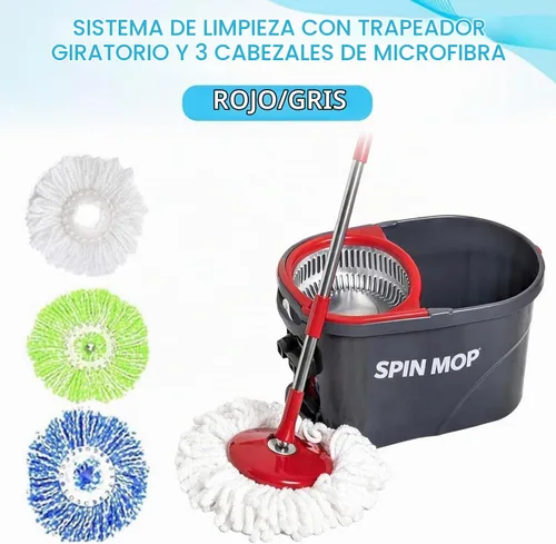 Vista 5 de SIMPLI-MAGIC Trapeador giratorio de 360° y cubo con escurridor - 10,000 ciclos de giro - 3 cabezales de repuesto de microfibra de alta absorción