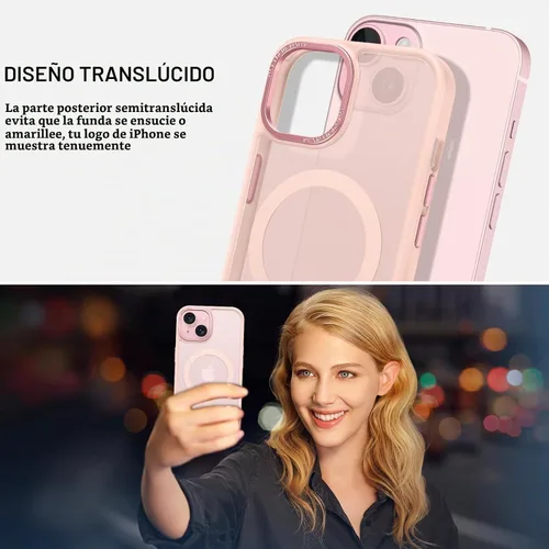 Vista 6 de BENTOBEN Funda para iPhone 15, funda para iPhone 15 compatible con MagSafe, funda magnética mate translúcida a prueba de golpes para mujeres y Rosa