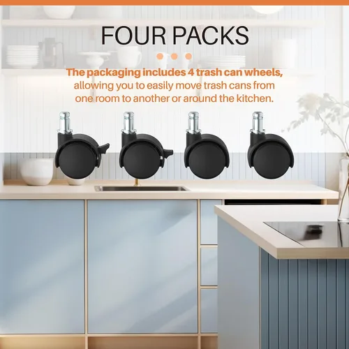 Vista 7 de 4 piezas de basura móviles de repuesto para botes de basura de 8 a 23 galones, para latas de basura de acero inoxidable Universal Fit Caster