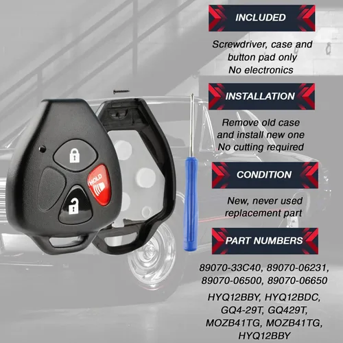 Vista 3 de No se requiere corte USA Remote Key Fob Shell Case Kit para Toyota 3btn - Utilice la cuchilla existente