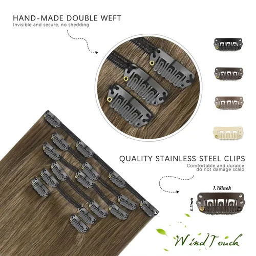 Vista 66 de WindTouch - Extensiones de cabello humano real con clip, color marrón claro a rubio con reflejos #6P613, 22 pulgadas, 4.33 onzas, 7 piezas #6p613