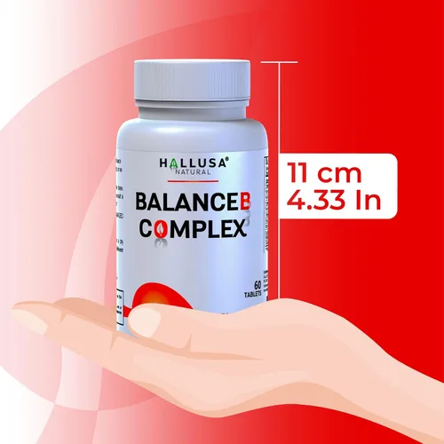 Vista 8 de Hallusa Natural - Equilibrar el complejo de vitamina B - Energía, función de las células cerebrales, vitamina B2, B3, B5, B6, B12-suministro de 60