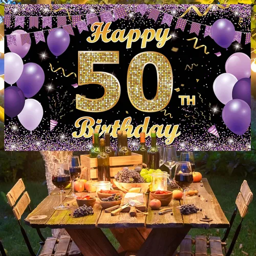 Vista 6 de Cartel de fondo de decoración de cumpleaños 50, decoraciones de feliz cumpleaños 50 para ella, decoración de fondo de fotos de fiesta de cumpleaños