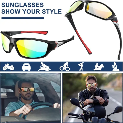 Vista 3 de Macarrie 36 gafas de sol deportivas polarizadas antirreflejos, gafas de sol polarizadas de visión nocturna con marco resistente para hombres