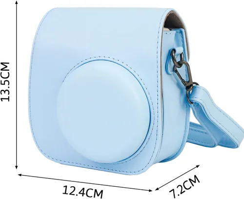 Vista 2 de Funda protectora compatible con cámara de película instantánea Mini 12 11 9 con bolsillo para accesorios y correa ajustable (azul)