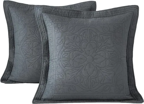 Vista 25 de WINLIFE Funda de almohada acolchada 100% algodón con estampado floral tamaño estándar (azul bebé)