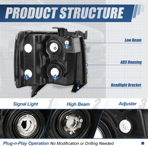 Vista 4 de Auto Dynasty Conjunto de faros delanteros compatible con Chevy Silverado 1500 2007-2014, reemplazo de faros halógenos del lado del conductor