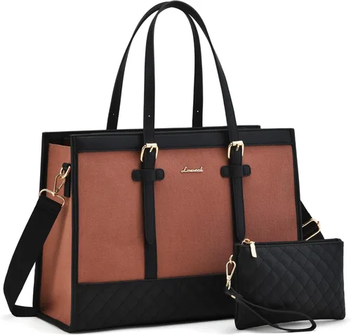 Vista 16 de LOVEVOOK Bolsa para Laptop para Mujeres de 15.6 pulgadas Bolsa Tote de Lona para Laptop, Bolsa de Trabajo de Gran Capacidad con Bolso de Mano, Bolsa