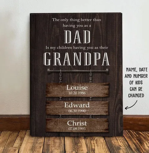 Vista 4 de Orgulloso papá y abuelo, regalo para padres personalizado con nombre, regalo del día del padre para papá, lienzo para papá, regalo para papá regalos