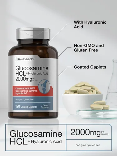 Vista 4 de Horbäach Glucosamina HCL con ácido hialurónico 2000 mg 120 comprimidos recubiertos Suplemento sin OMG y sin gluten