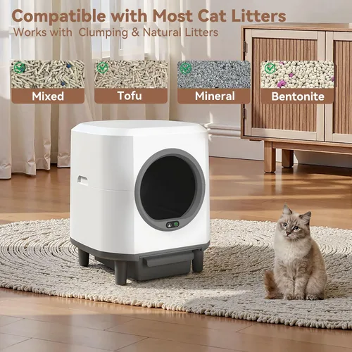 Vista 7 de Caja de arena autolimpiante para varios gatos, caja de arena automática para gatos de 90 litros, controlada por aplicación, protección de seguridad