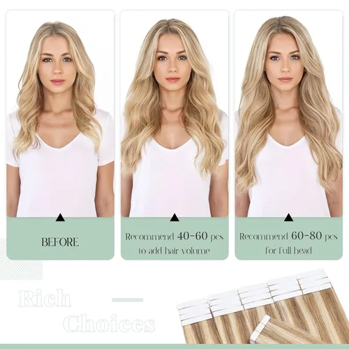 Vista 6 de Extensiones de cabello humano con cinta adhesiva invisible, sin costuras, doble cara, extensiones de cabello humano recto natural de Remy