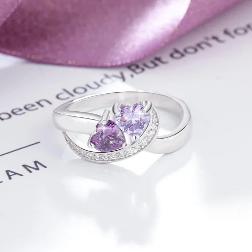 Vista 5 de Anillos de piedra natal personalizados para mujer, regalos personalizados para el día de la madre, anillos de promesa para madre e hija o mejor
